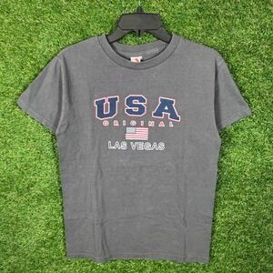USA Original Las Vegas Graphic‎ T Shirt Gray Short Sleeve Crew Neck Size Small
